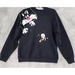 Looney Tunes Sylvester Cat Tweety Bird Sweatshirt Adult XL Black 90s Vintage
